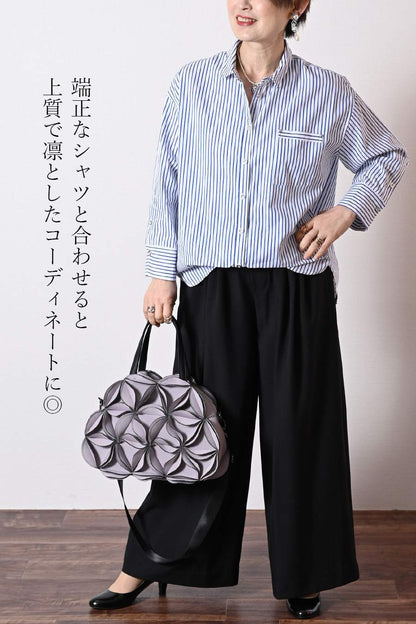 フロント丈アジャスタブルブラウス+リブウエスト・ストレッチワイドパンツ2点セットコーデ