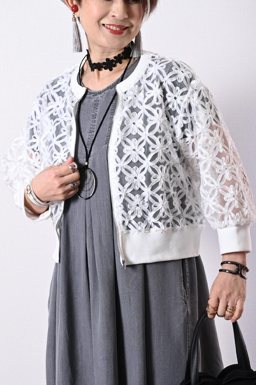 チュール＆フラワーコード刺繍 華やかショートジャケット【予約販売！発送は3月上旬】