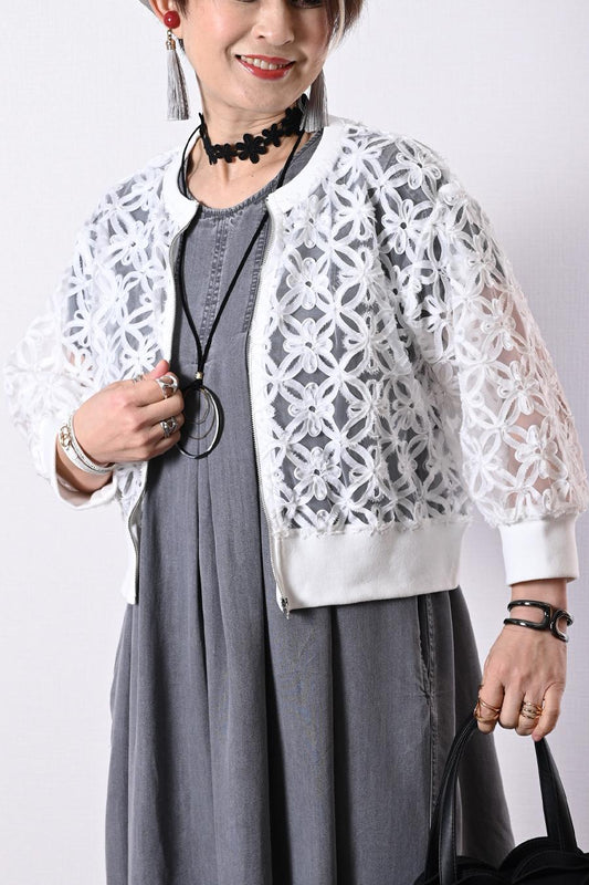 チュール＆フラワーコード刺繍 華やかショートジャケット【予約販売！発送は3月上旬】