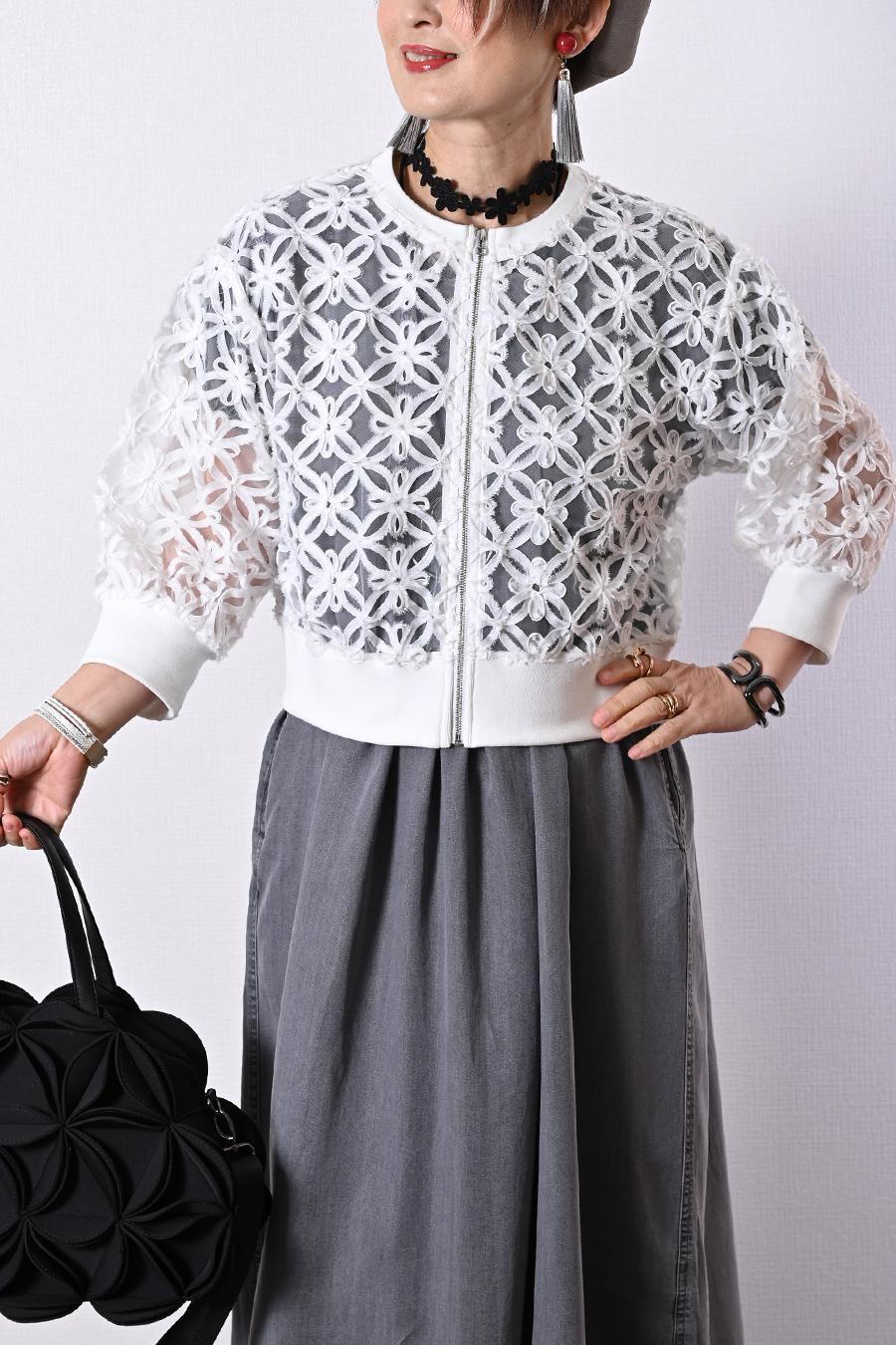 チュール＆フラワーコード刺繍 華やかショートジャケット【予約販売！発送は3月上旬】