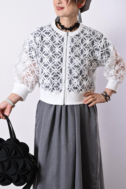チュール＆フラワーコード刺繍 華やかショートジャケット【予約販売！発送は3月上旬】