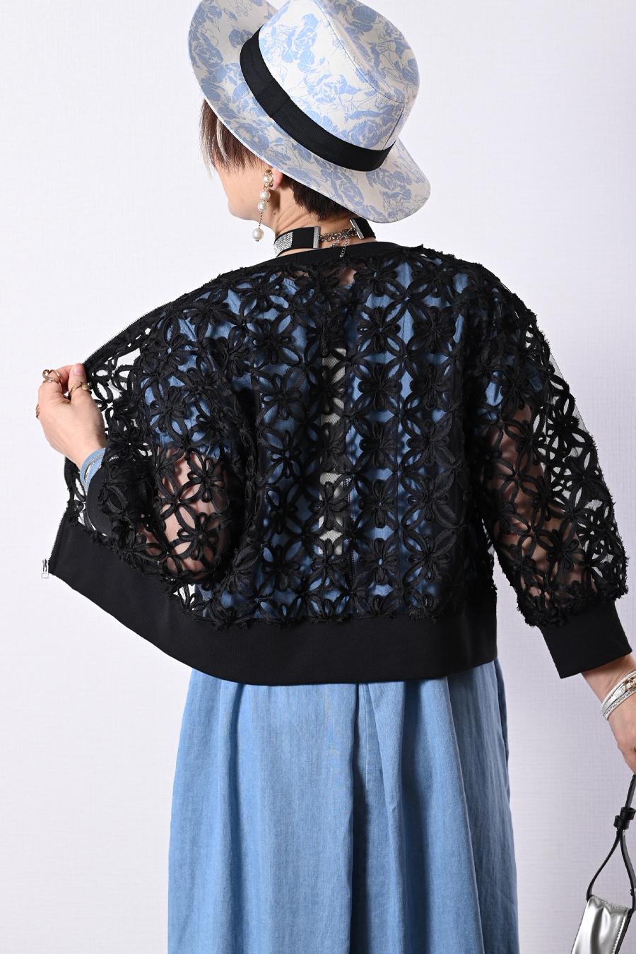 ジング 途中でやめる　花花アウター チュール＆フラワーコード刺繍 華やかショートジャケット – Donna Libera