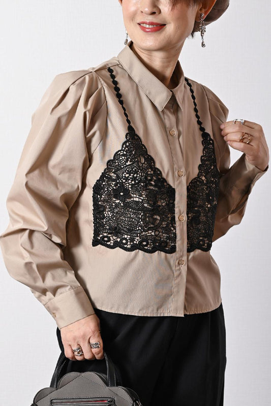 ノーアイロン！大人のビスチェ風レースブラウス