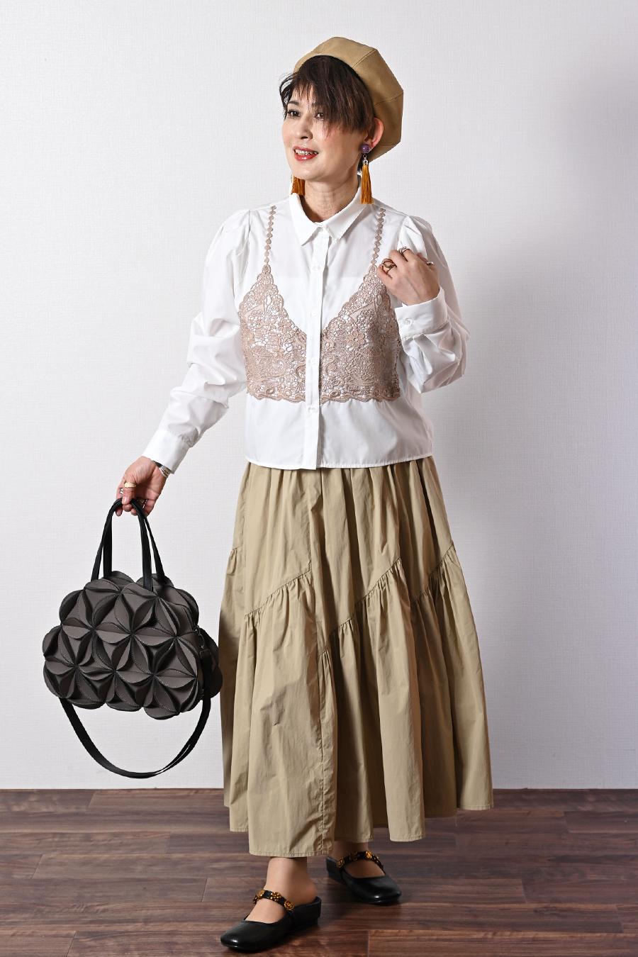 ノーアイロン！大人のビスチェ風レースブラウス