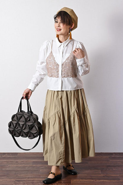 ノーアイロン！大人のビスチェ風レースブラウス