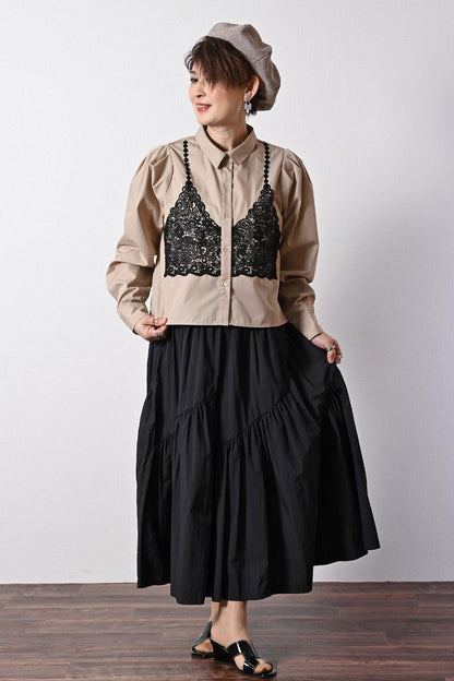 ノーアイロン！大人のビスチェ風レースブラウス