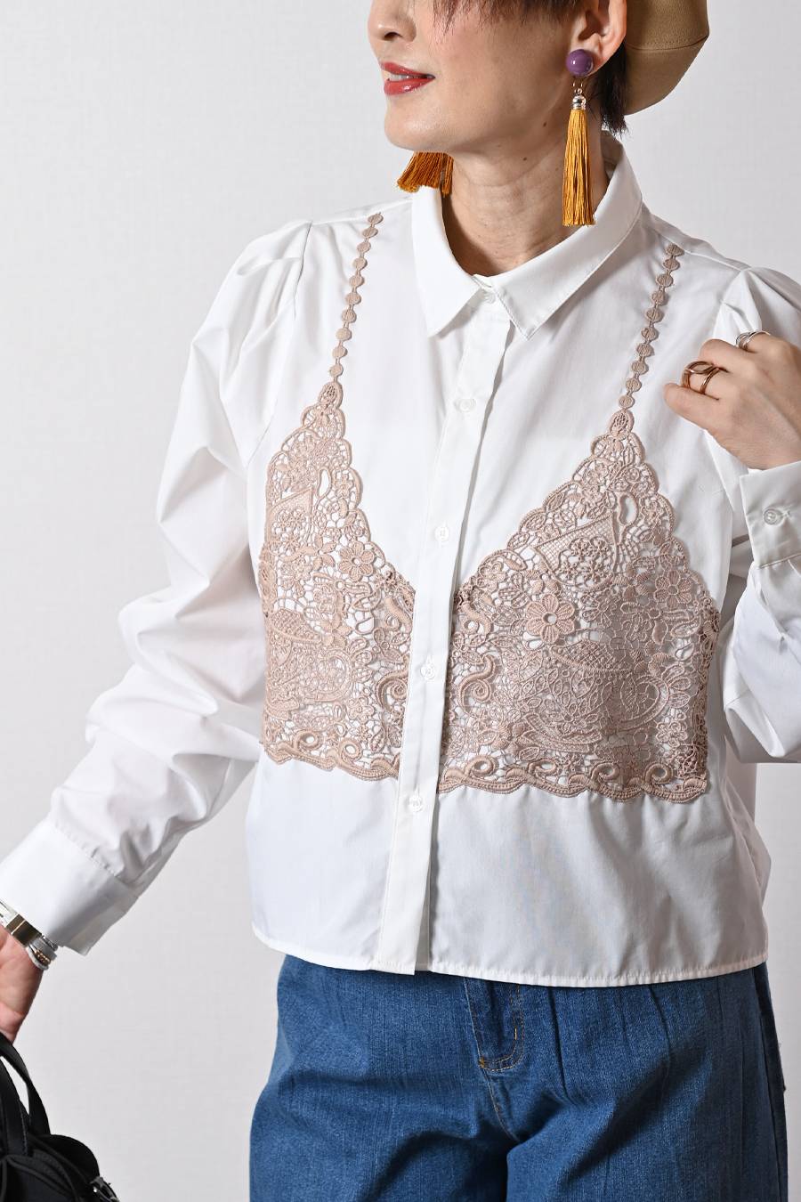 大人のビスチェ風レースブラウス+超軽量タフタ フレアスカート ２点セットコーデ