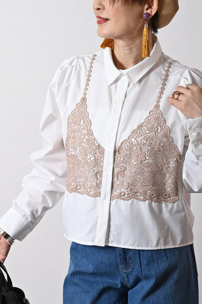 大人のビスチェ風レースブラウス+超軽量タフタ フレアスカート ２点セットコーデ