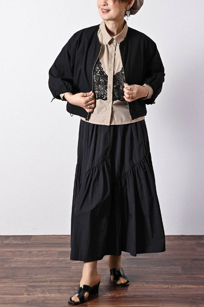 大人のビスチェ風レースブラウス+超軽量タフタ フレアスカート ２点セットコーデ