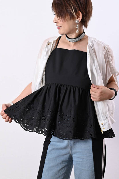 【最大1,925円分ポイントGET！】大人の遊び心を添える！カットワーク刺繍キャミソールビスチェ