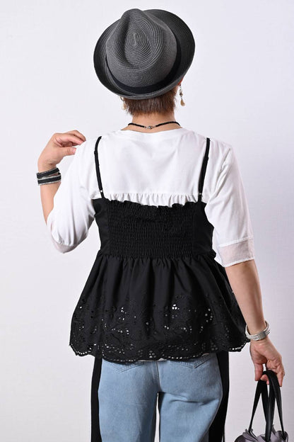 【最大1,925円分ポイントGET！】大人の遊び心を添える！カットワーク刺繍キャミソールビスチェ