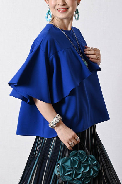 圧倒的な着映え！大人の立体フリルジョーゼットブラウス