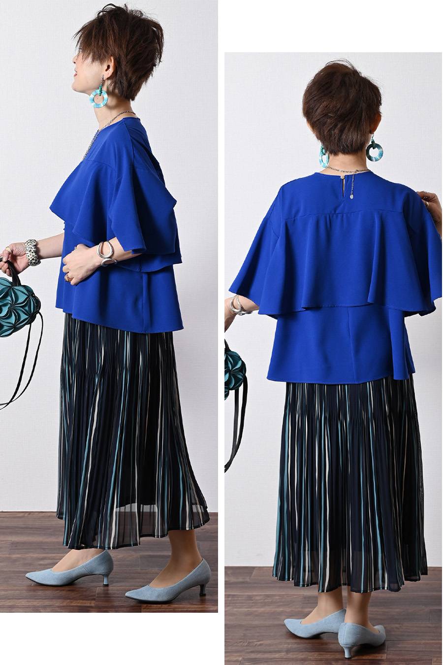 圧倒的な着映え！大人の立体フリルジョーゼットブラウス