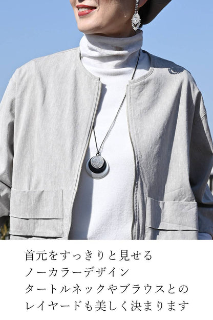 麻混ストレッチ ラウンドネック ジップアップブルゾン