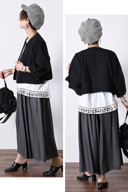 麻混ストレッチ ラウンドネック ジップアップブルゾン