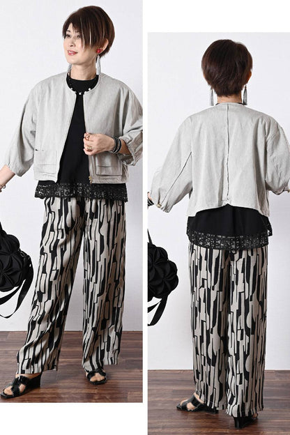 麻混ストレッチ パンツセットアップ