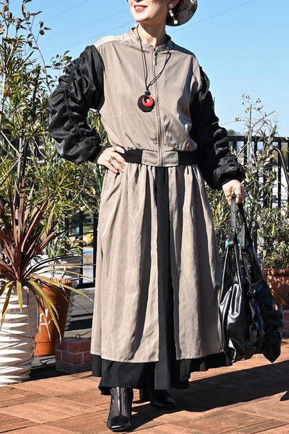 バイカラーレイヤード風２WAYブルゾンワンピース【２月中旬以降発送予定】