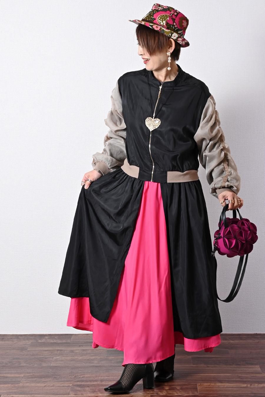 バイカラーレイヤード風２WAYブルゾンワンピース【２月中旬以降発送予定】