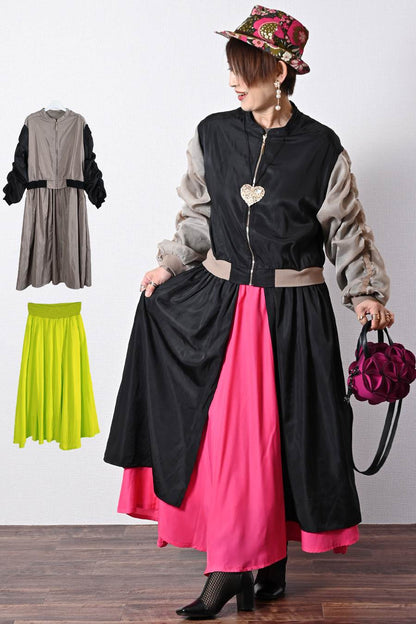 ２WAYブルゾンワンピース+ウエストリブサーキュラースカート【２月中旬以降発送予定】