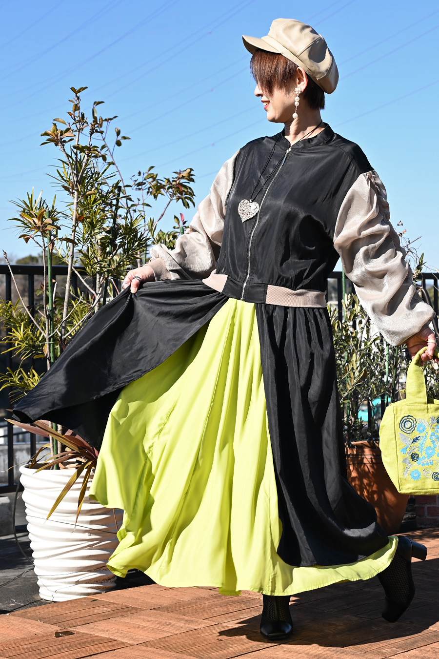 ２WAYブルゾンワンピース+ウエストリブサーキュラースカート【２月中旬以降発送予定】