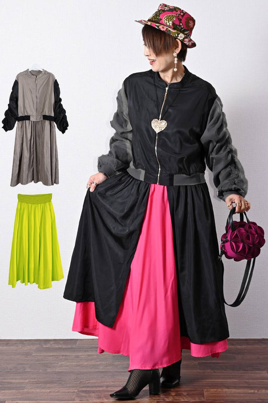 ２WAYブルゾンワンピース+ウエストリブサーキュラースカート【２月中旬以降発送予定】