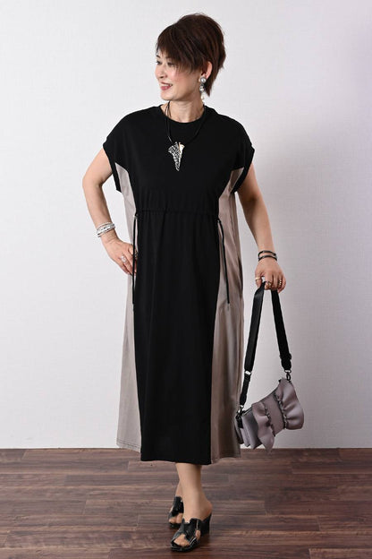 配色カットワンピース+シアーボレロカーディガン２点セットコーデ