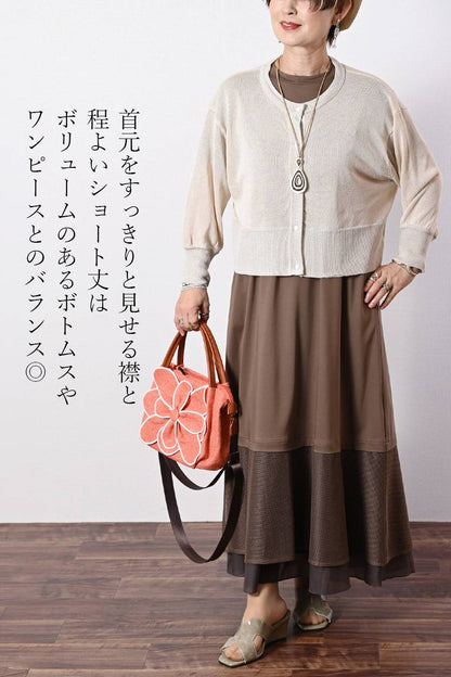 ティアードシルエット ノースリーブワンピース＋ラメシアーラウンドネックショートカーディガン