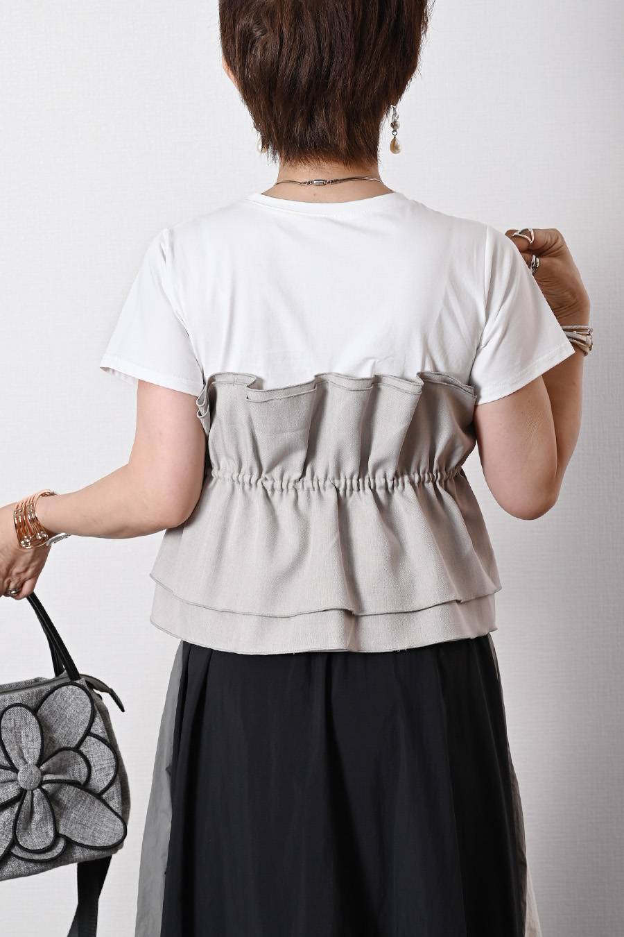 ティアードドッキングＴシャツ＆ワイドパンツ セットアップ