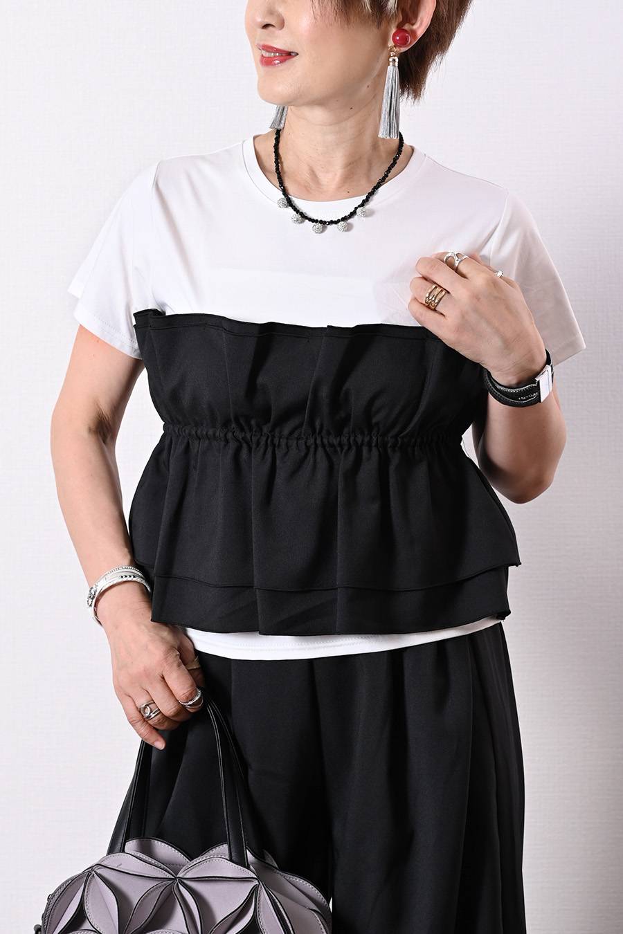 ティアードドッキングＴシャツ＆ワイドパンツ セットアップ