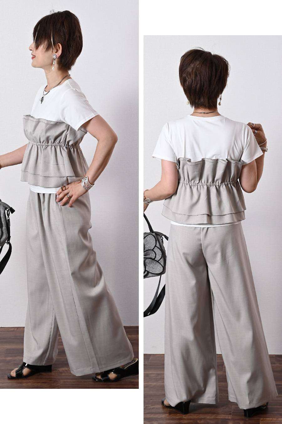ティアードドッキングＴシャツ＆ワイドパンツ セットアップ