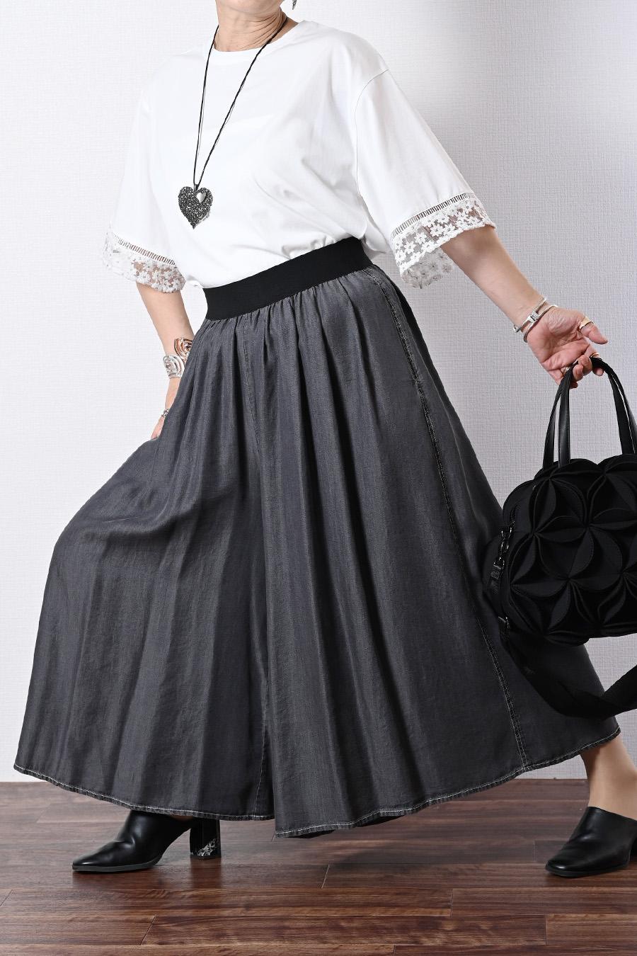 柔らかゆったりスカート見え！セルロースデニム 超ワイドパンツ