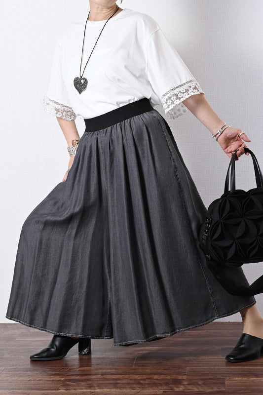 柔らかゆったりスカート見え！セルロースデニム 超ワイドパンツ