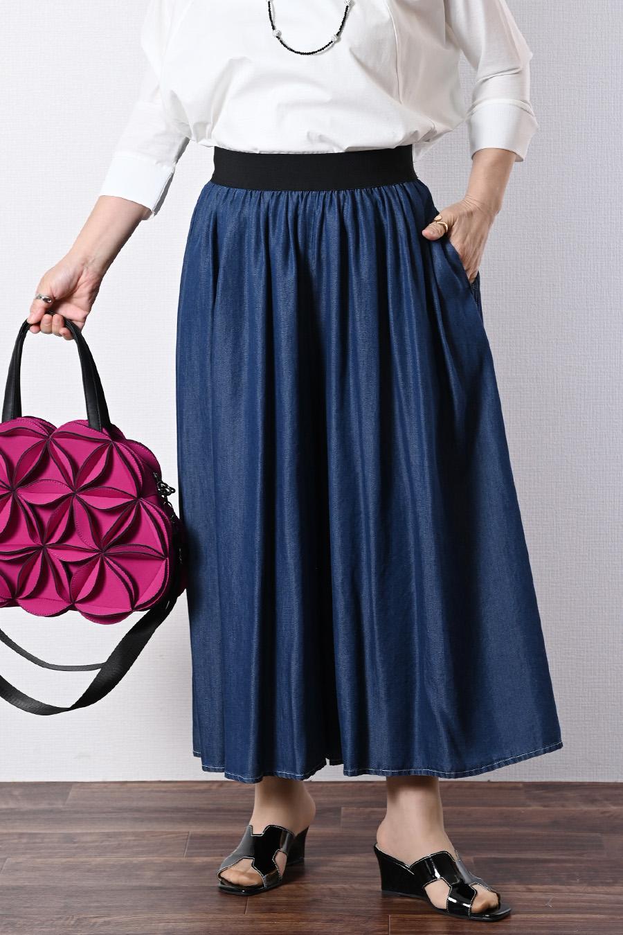 柔らかゆったりスカート見え！セルロースデニム 超ワイドパンツ