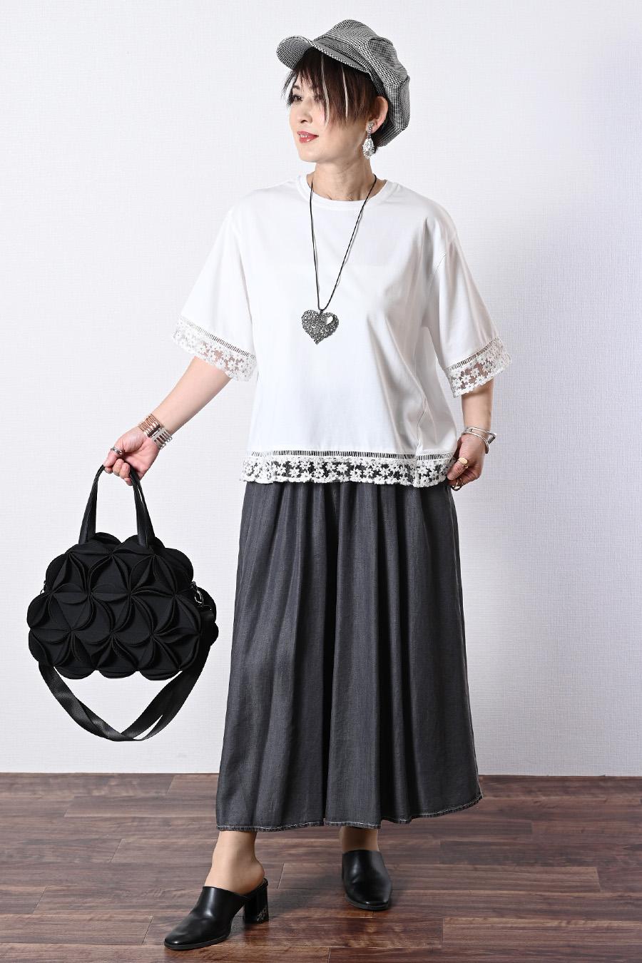 柔らかゆったりスカート見え！セルロースデニム 超ワイドパンツ