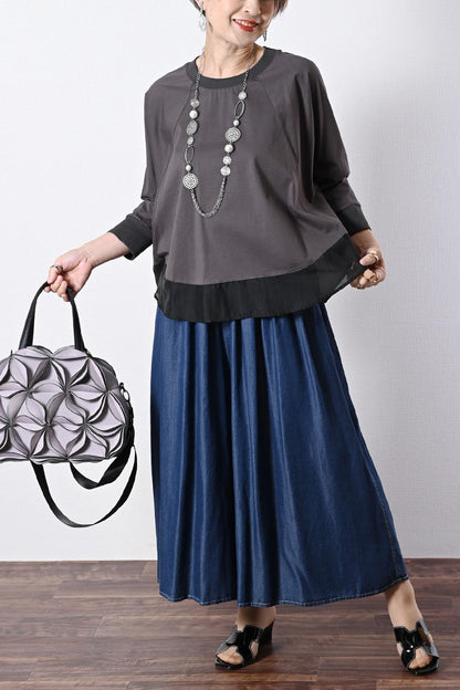 柔らかゆったりスカート見え！セルロースデニム 超ワイドパンツ