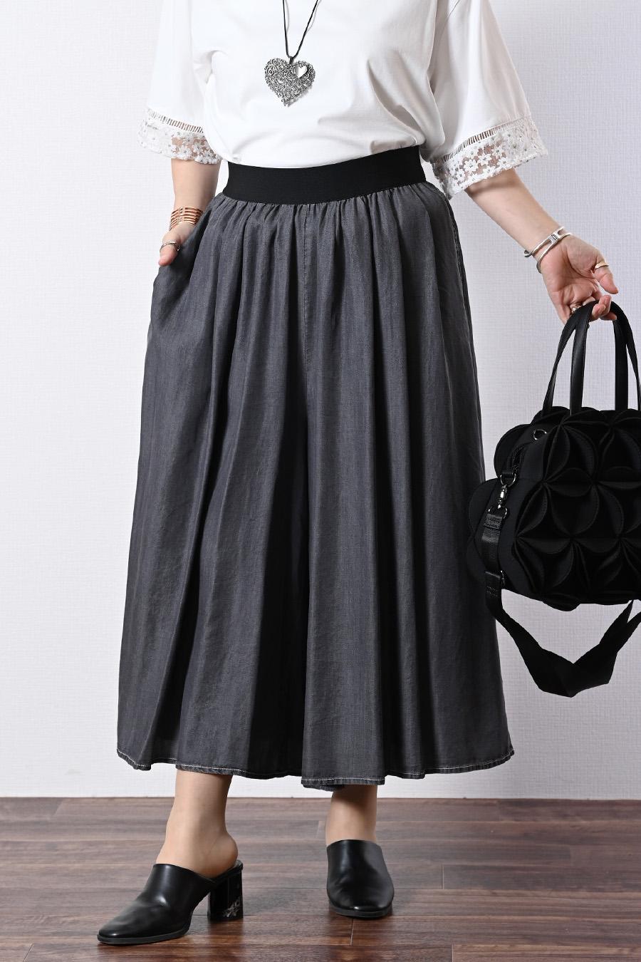 柔らかゆったりスカート見え！セルロースデニム 超ワイドパンツ
