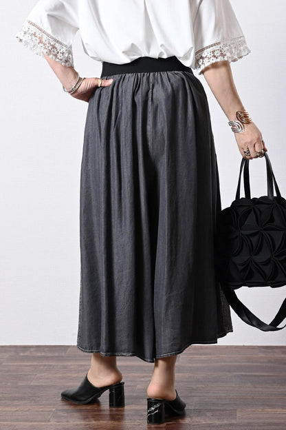 柔らかゆったりスカート見え！セルロースデニム 超ワイドパンツ
