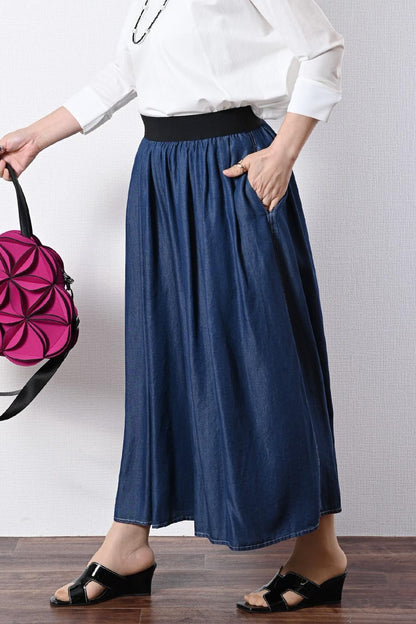 柔らかゆったりスカート見え！セルロースデニム 超ワイドパンツ