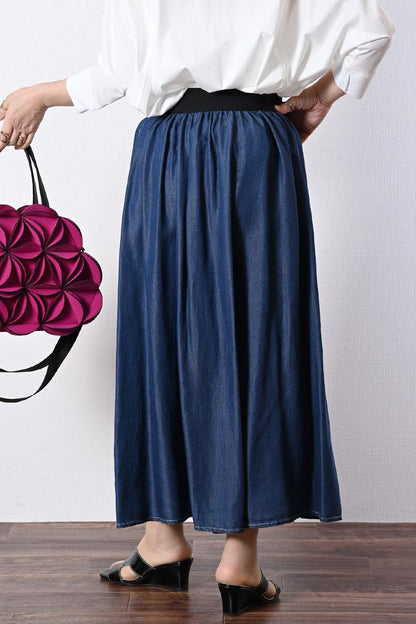 柔らかゆったりスカート見え！セルロースデニム 超ワイドパンツ