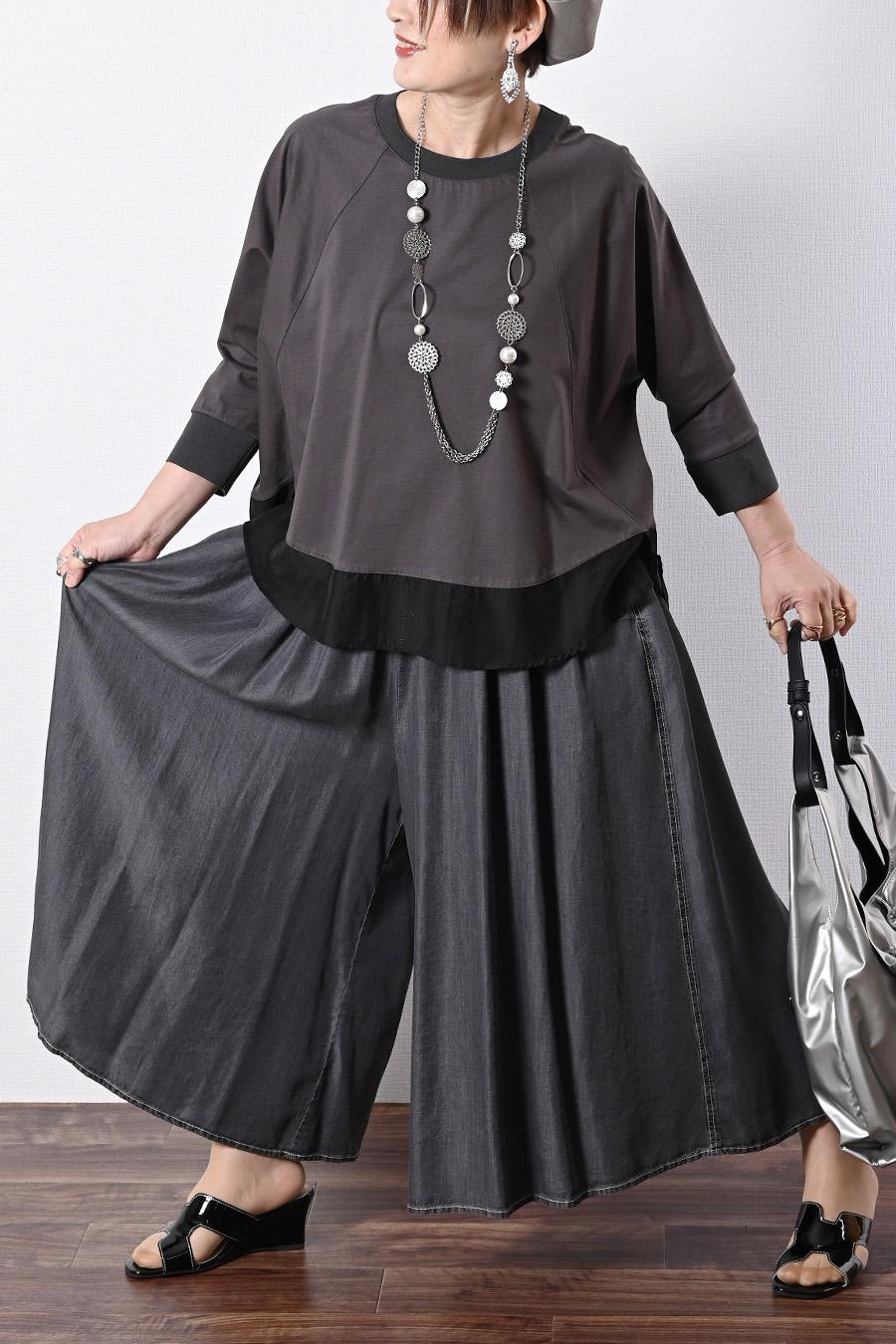 柔らかゆったりスカート見え！セルロースデニム 超ワイドパンツ