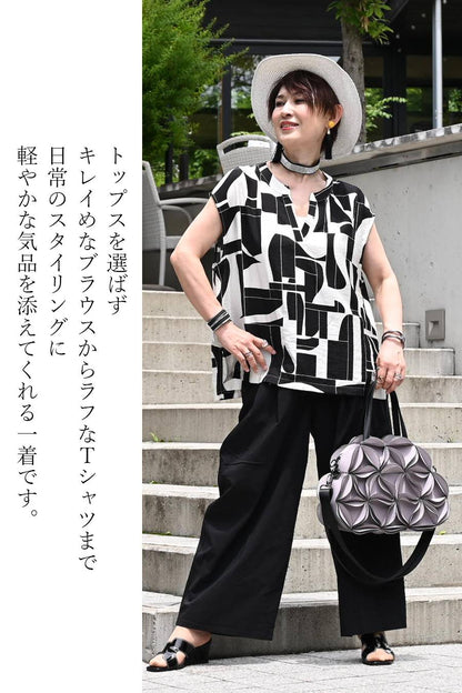 コットンリネン混 タックセミワイドストレッチパンツ