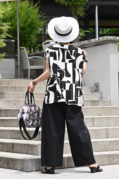 コットンリネン混 タックセミワイドストレッチパンツ