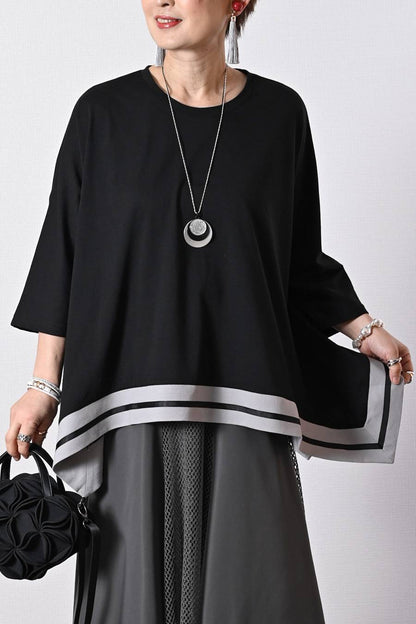 ゆったりなのにスッキリ！配色ライン入り ドルマンワイドプルオーバー