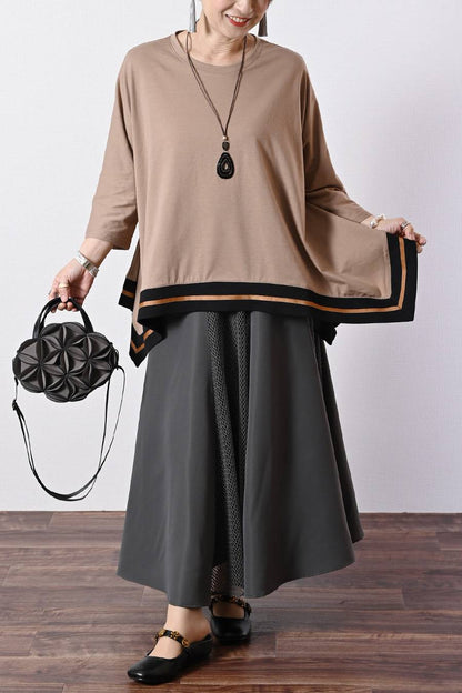 ゆったりなのにスッキリ！配色ライン入り ドルマンワイドプルオーバー