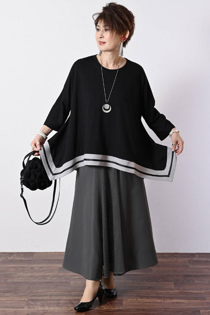 ゆったりなのにスッキリ！配色ライン入り ドルマンワイドプルオーバー