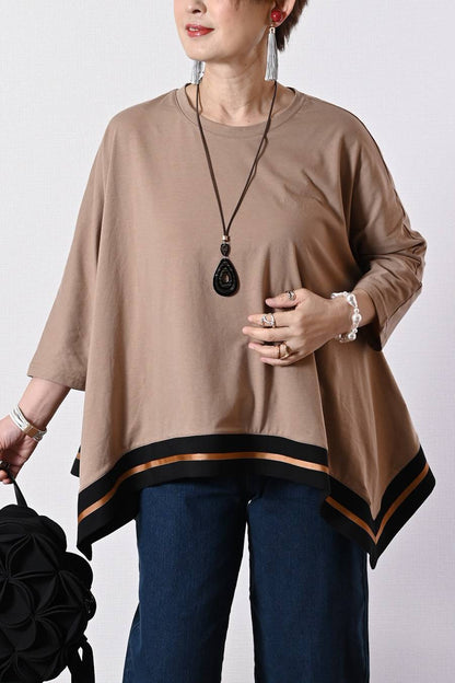 ゆったりなのにスッキリ！配色ライン入り ドルマンワイドプルオーバー