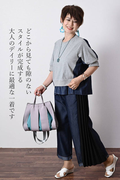 一枚でサマ見え！切替デザイン 異素材ドッキングプルオーバー