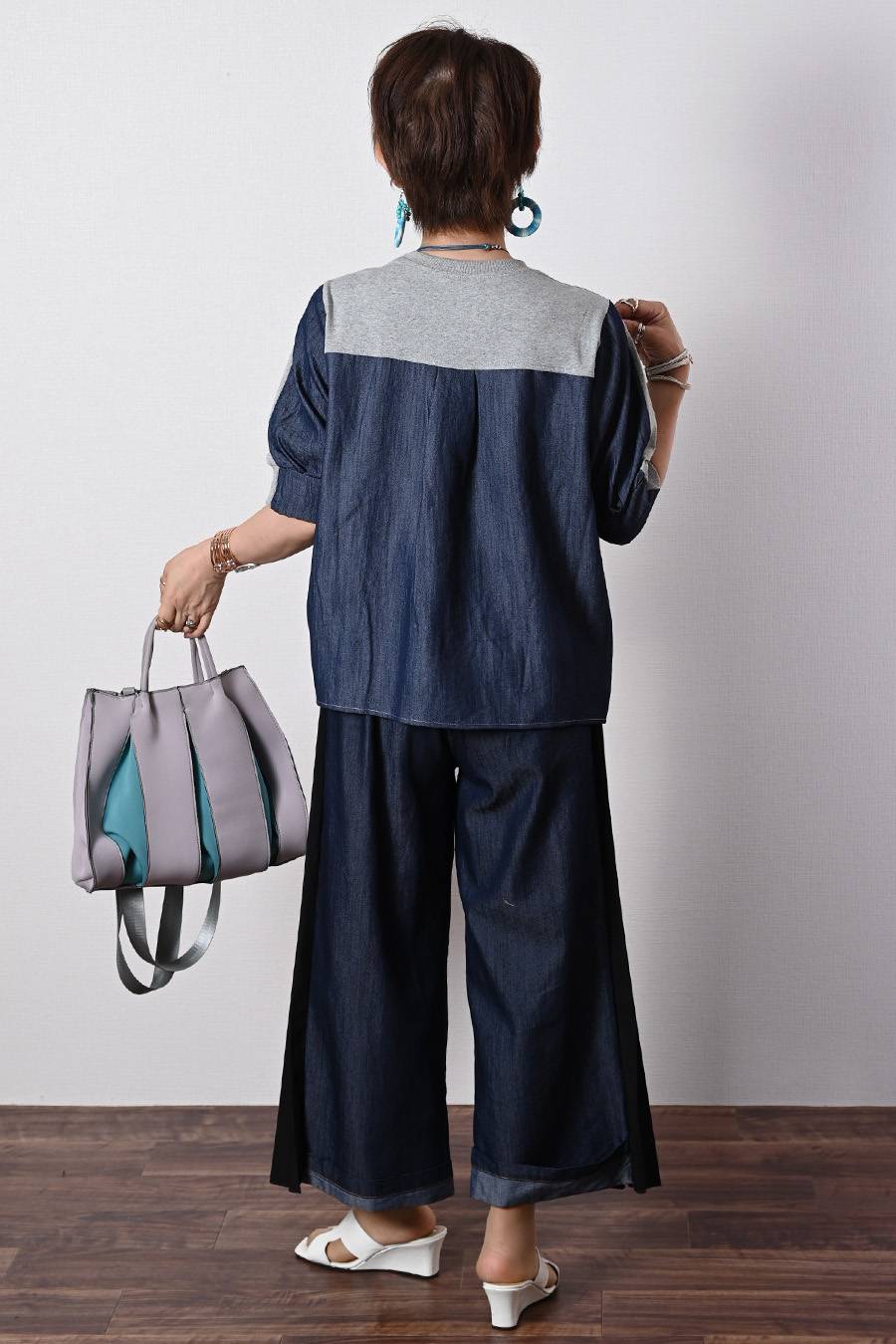 一枚でサマ見え！切替デザイン 異素材ドッキングプルオーバー