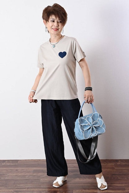 大人の遊び心を上品に！立体ハート刺繍半袖プルオーバー