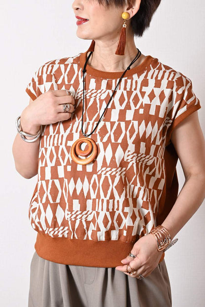 【プラス1,000円でメッシュニット(8,316円)をプレゼント！】ジオメトリックプルオーバー ＋ワイドパンツ＋メッシュプルオーバー3点セットコーデ（定価¥36,740相当が5.5割引に）